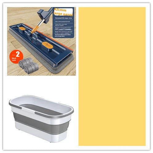 360° Rotating Flat Mop with Stainless Steel Handle and Self-Contained Dewatering Scraper for Effortless Floor Cleaning