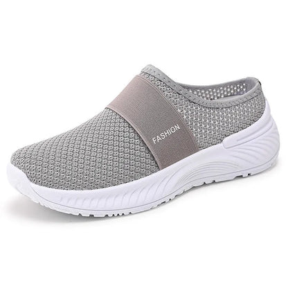Women's breathable mesh casual shoes in beige, flat heel, round toe, PVC sole, sizes 36-43.