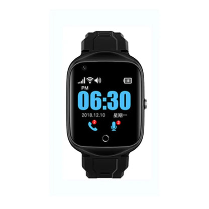 Square dial elderly phone watch with silicone strap in black, blue, or silver colour options showing 1.3-inch screen