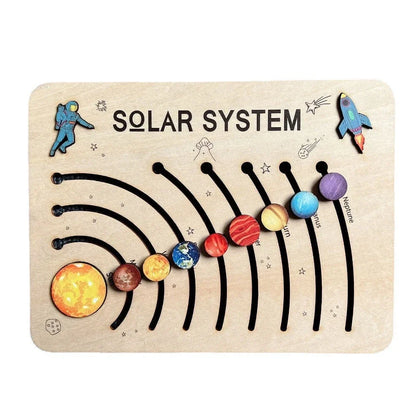 Children's wooden solar system puzzle, 20x15cm assembled, laser-cut pieces in colour box packaging