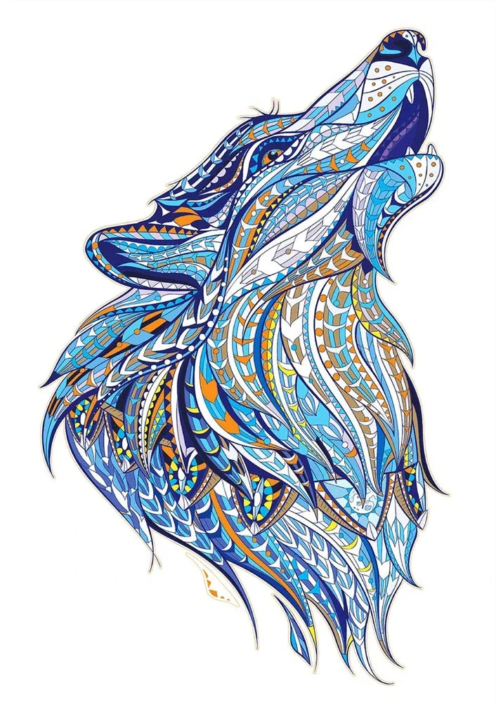 Wooden jigsaw puzzle with colourful elephant and turtle shaped pieces in A3, A4, A5 sizes