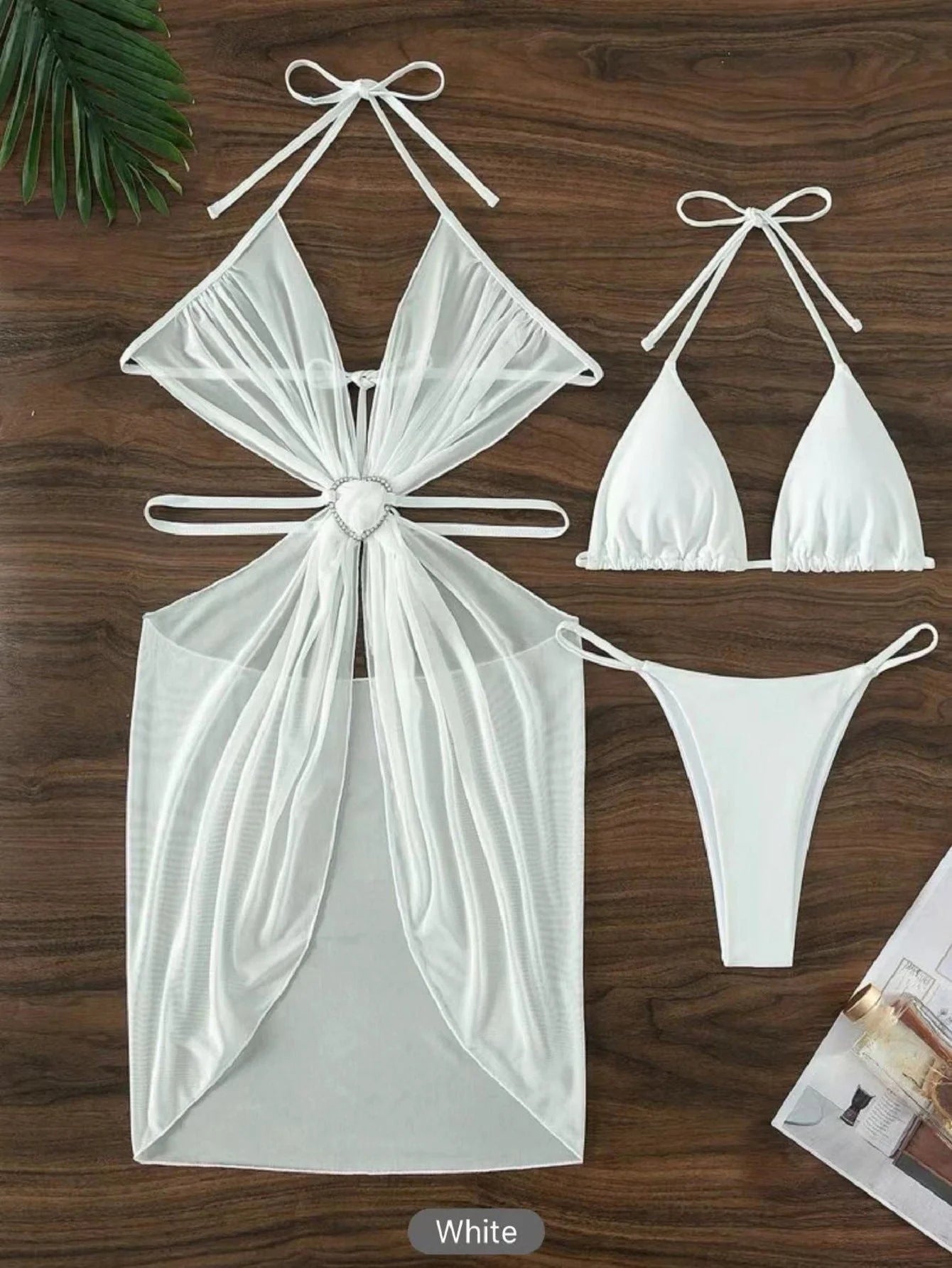 3-piece halter neck bikini set in solid colors for beach and summer wear