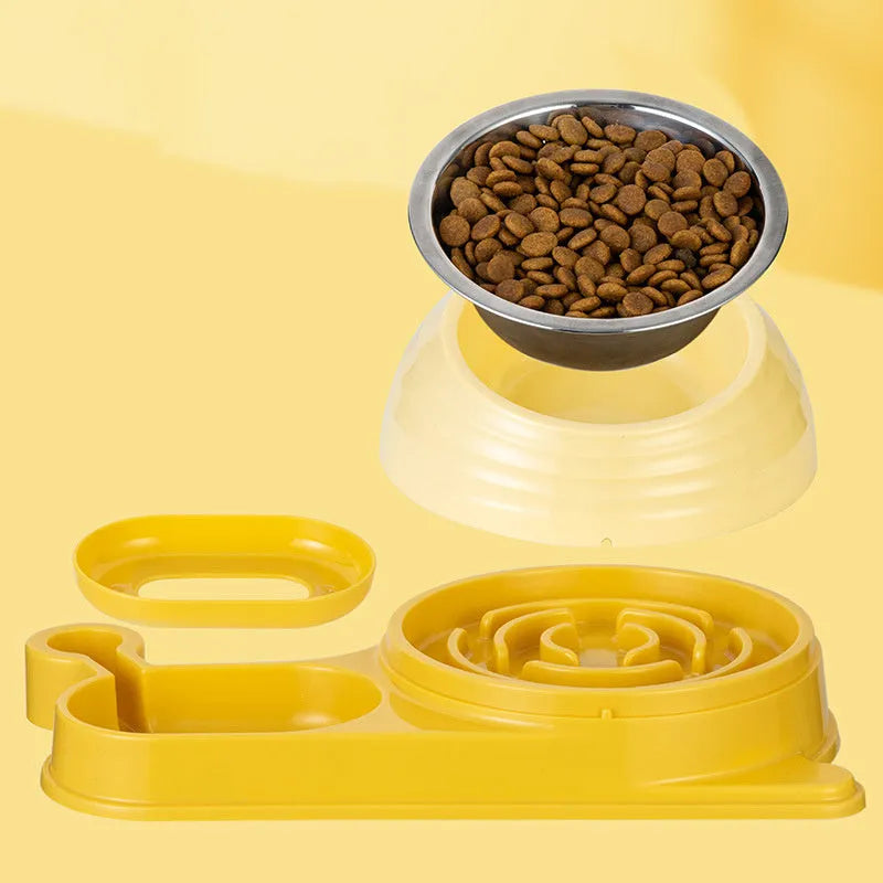 Brown elevated pet feeder with food bowl and integrated 1-litre water bottle for cats and small dogs