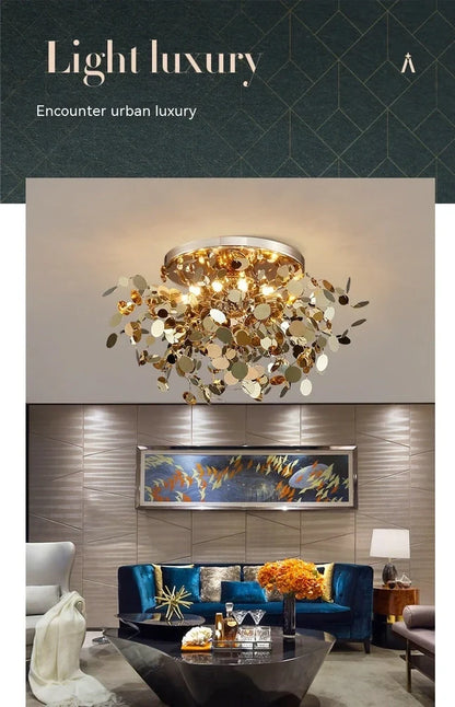 Stainless steel chandelier with eight G9 bulbs measuring 45cm height with tree blade design