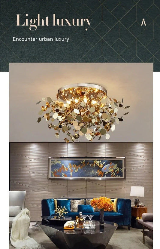 Stainless steel chandelier with eight G9 bulbs measuring 45cm height with tree blade design