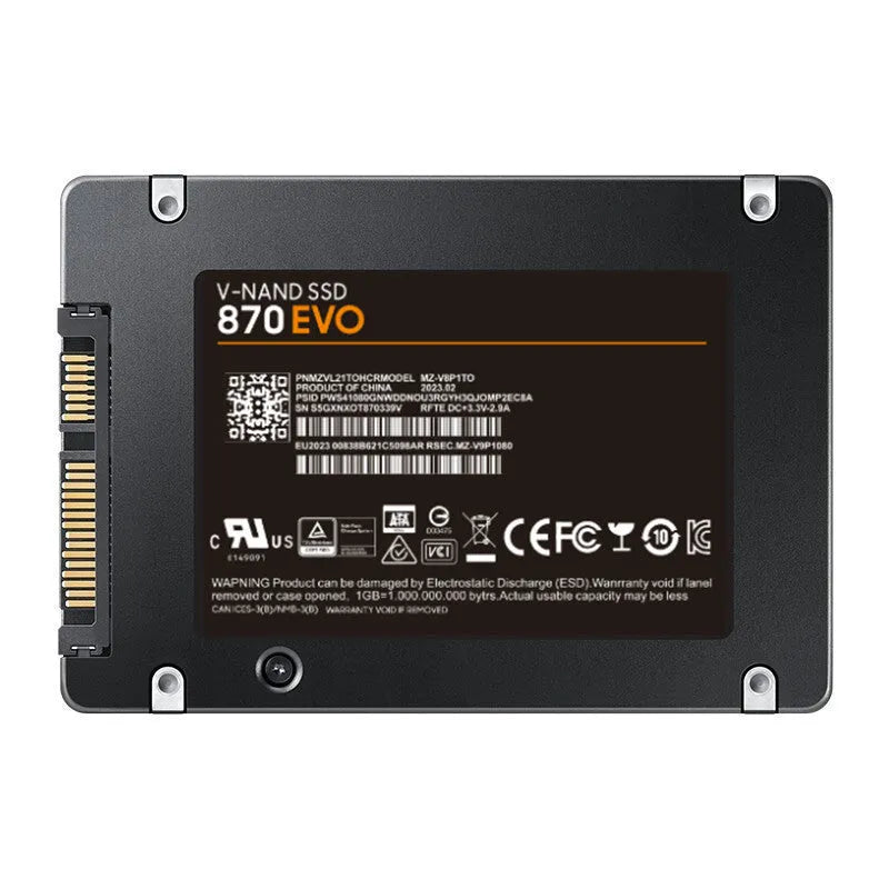 A 2.5-inch SATA solid-state drive (SSD) for computer storage upgrades.