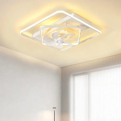 Thin suction ceiling fan lamp with 1100mm diameter plastic blades and acrylic shade in modern design