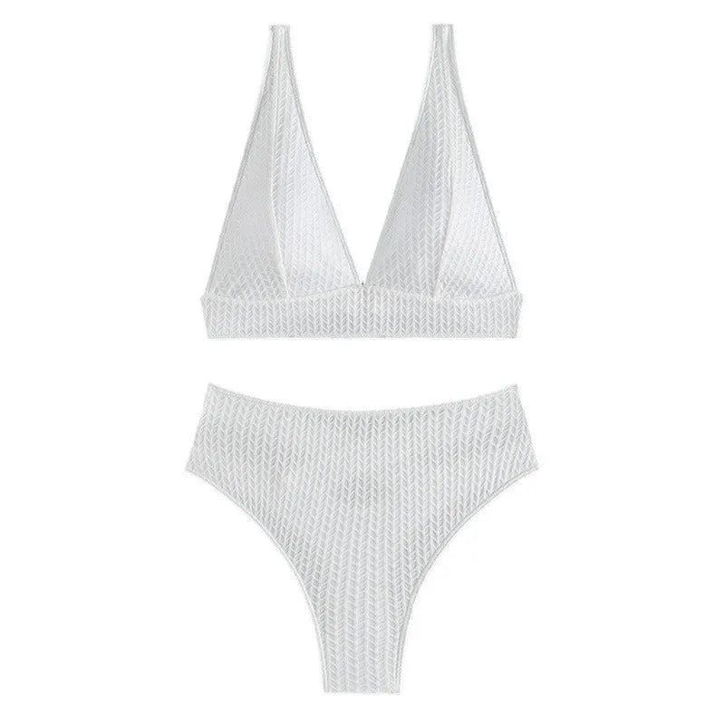 White women's backless bikini swimsuit with bra and panties set