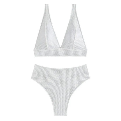 White women's backless bikini swimsuit with bra and panties set