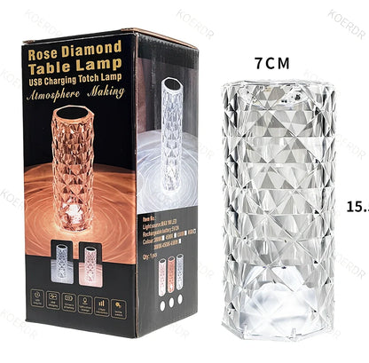 Clear acrylic table lamp with rose petal pattern, 12.2cm height, LED lighting