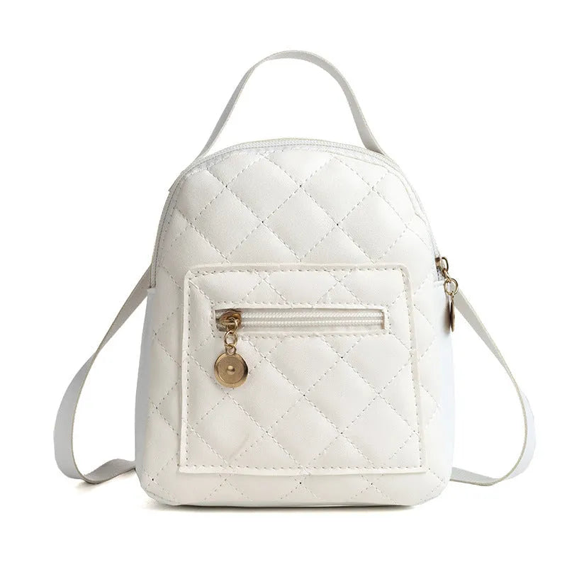 Girls' Korean style embroidered backpack in solid colour with hard PU construction and sandwich pocket