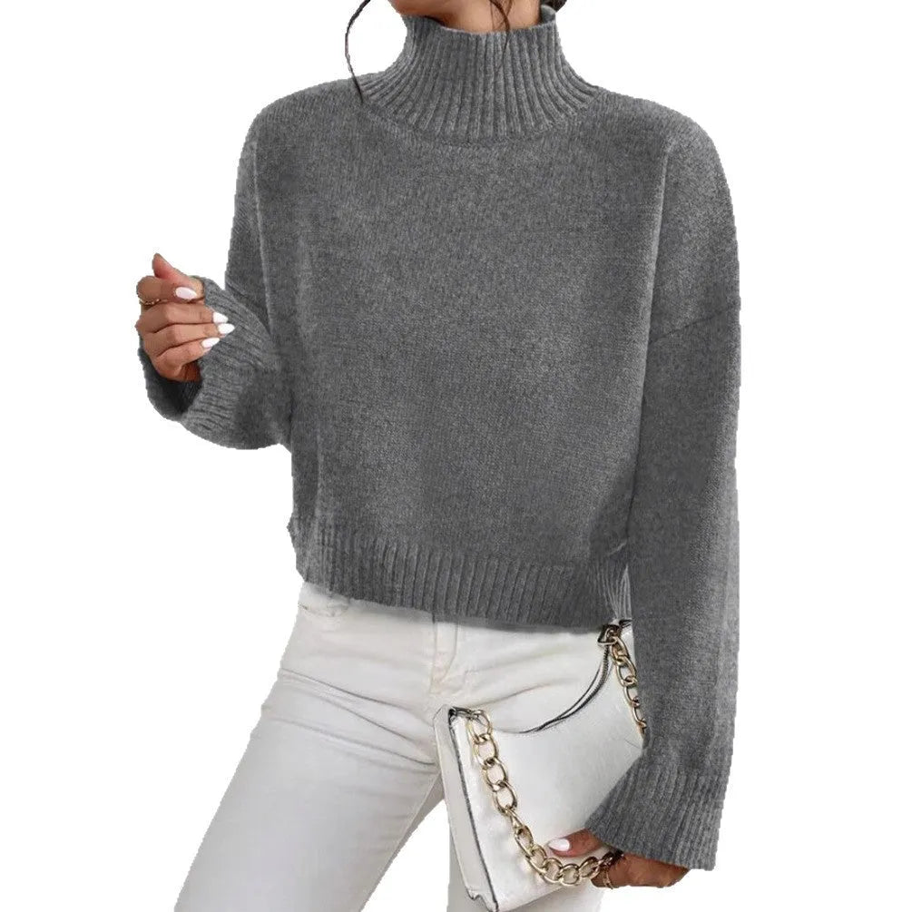 Women's loose pullover top with thread detail, medium thickness, shown in grey, khaki, white, purple, black, red, brown.