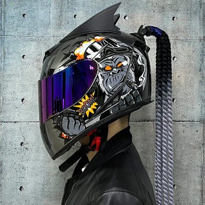 Dirty Braids motorcycle helmet with graphic design, ABS full-face construction for electric vehicles and motorcycles