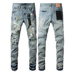 A pair of black men's slim-fit skinny jeans with a straight-leg pencil pants silhouette on a mannequin.
