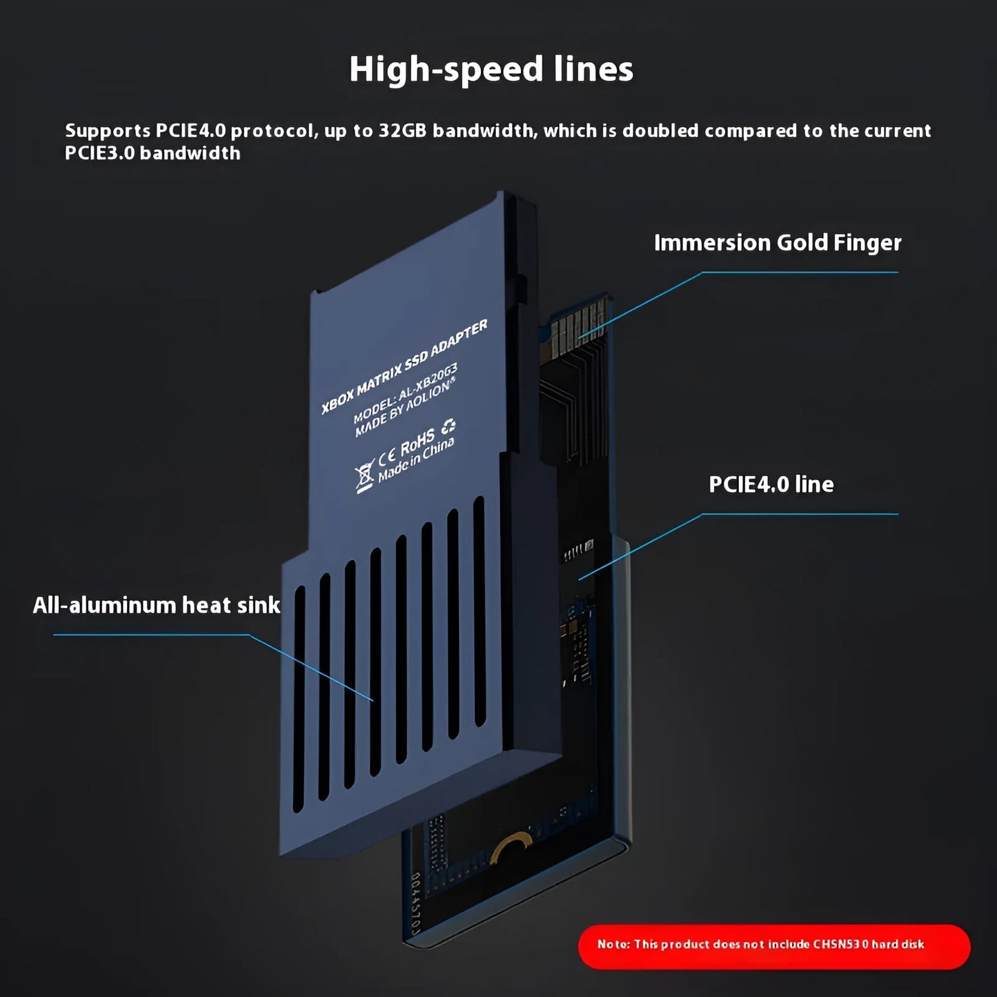 Aluminium Xbox Series X/S hard disk switching box for CFexpress to M.2 SSD expansion, includes screwdriver.