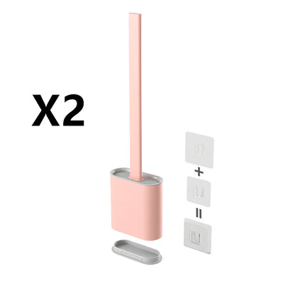 Wall-mounted soft toilet brush with silicone bristles and cover in midnight green colour