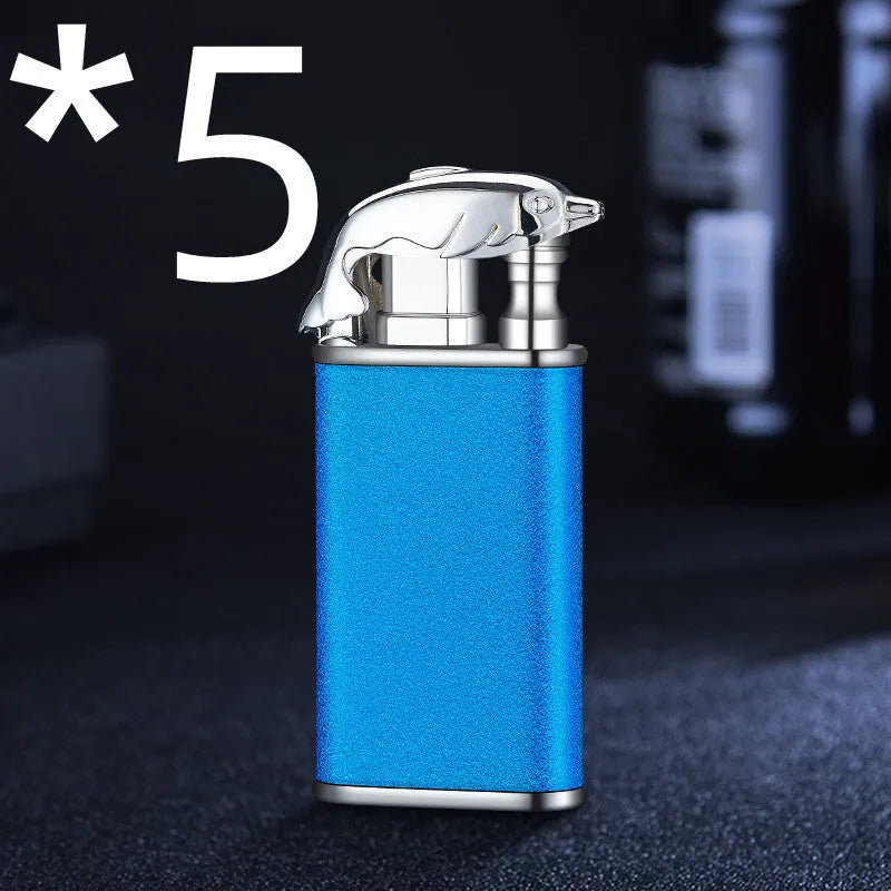 Metal dragon dolphin design double flame windproof lighter with blue jet fire