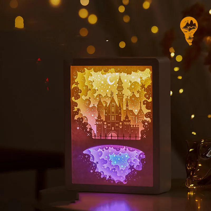 Bedside night light with three-dimensional paper carving design and USB power cable