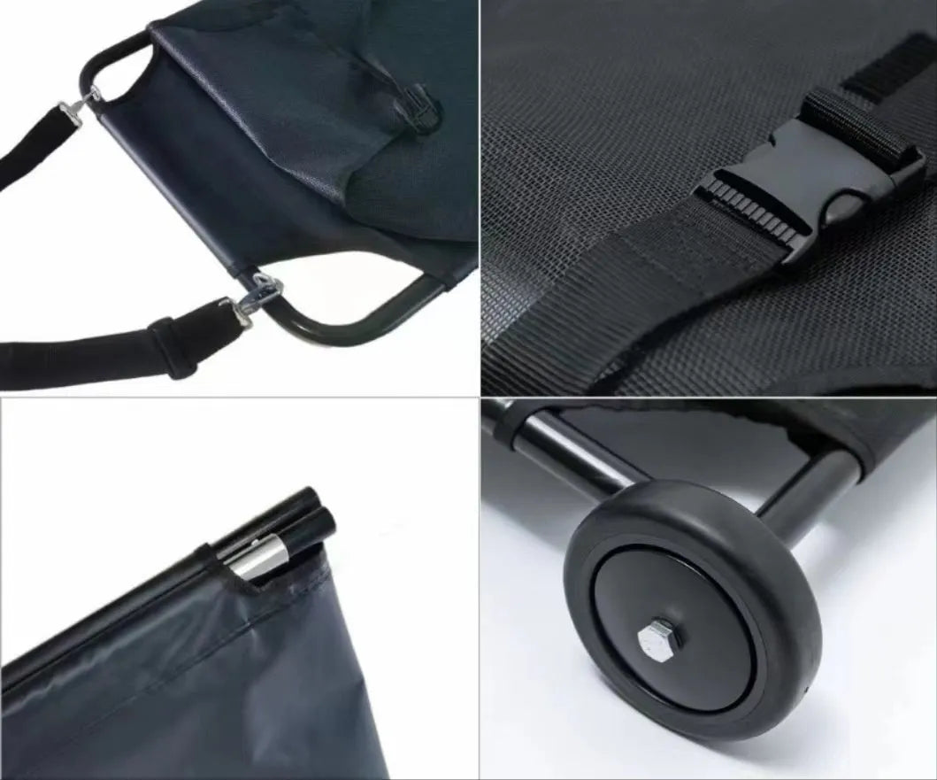 Large black aluminium alloy pet stretcher with foldable frame for dog emergency transfer