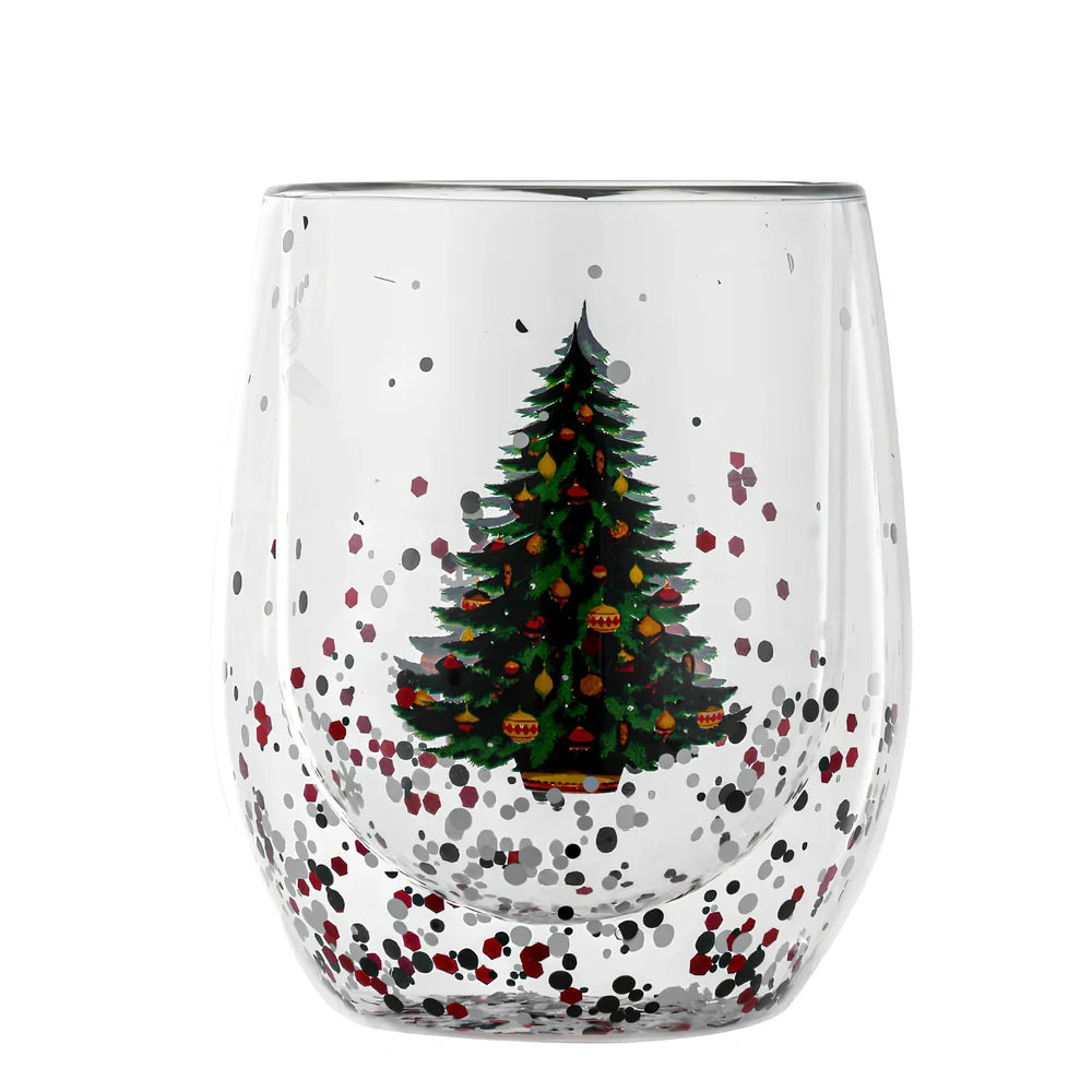 Christmas tree double-layer coffee cup with flowing sequins, 12cm height with 350ml capacity