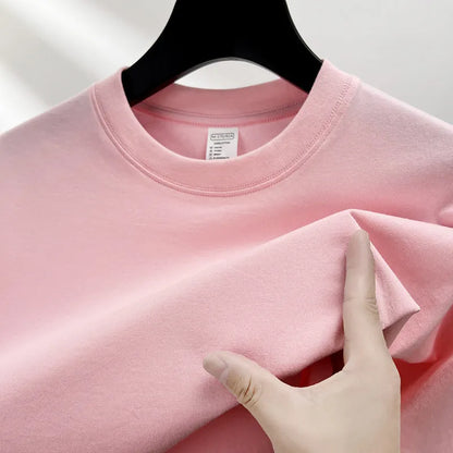 Men's drop shoulder t-shirt in thin cotton fabric, shown in a solid colour.