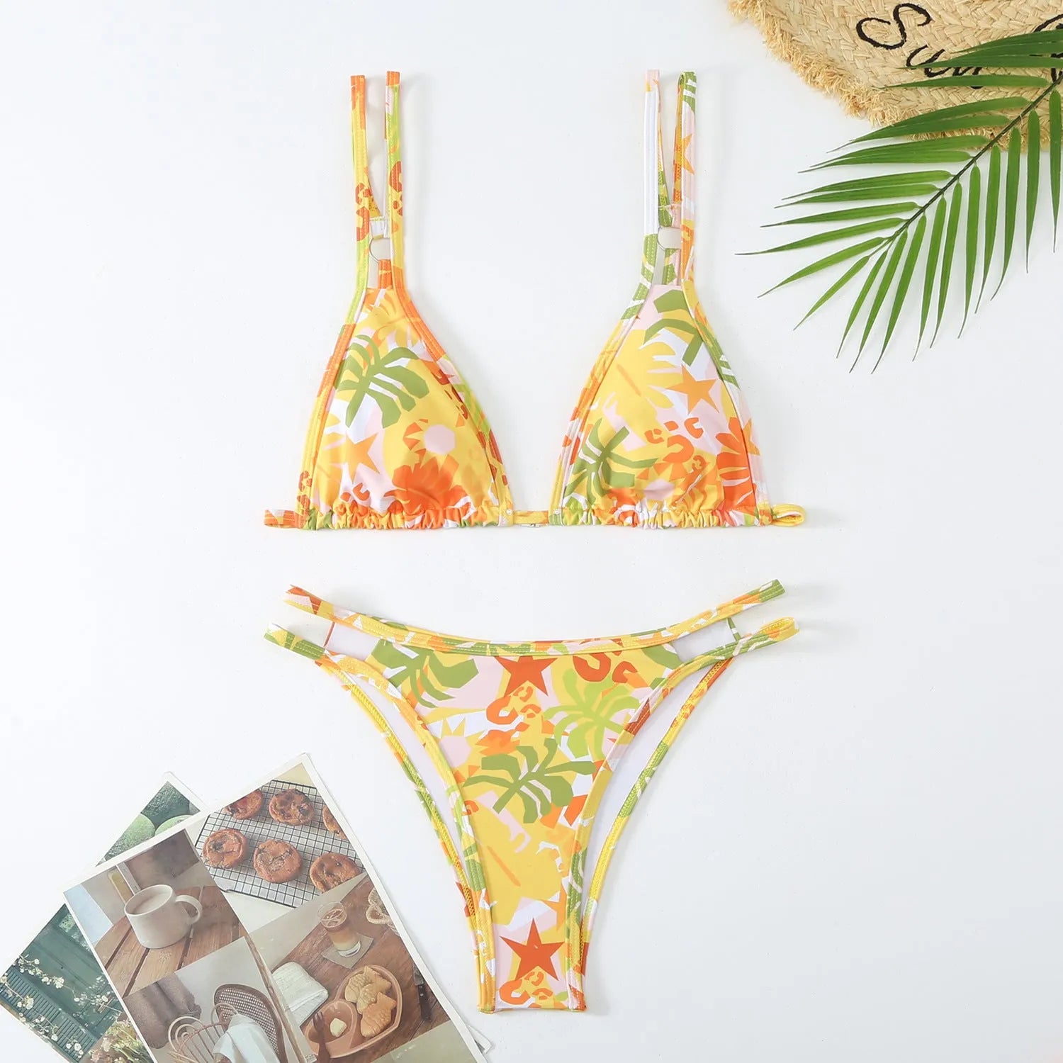 Women's floral printed halterneck bikini set in polyester fibre for swimming