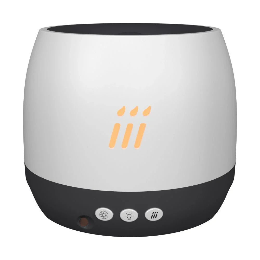 Ultrasonic aroma diffuser with flame-like LED lights, creating a soothing and captivating home ambiance