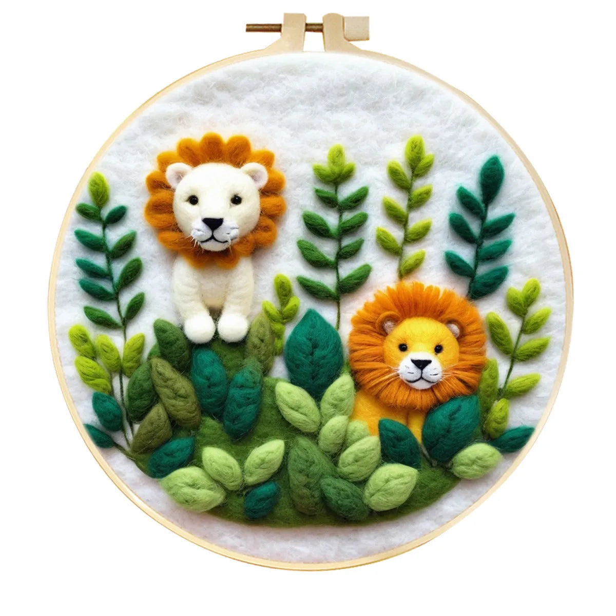 Round fabric embroidery kit with 20x20cm linen frame and wool felt for three-dimensional floral artwork