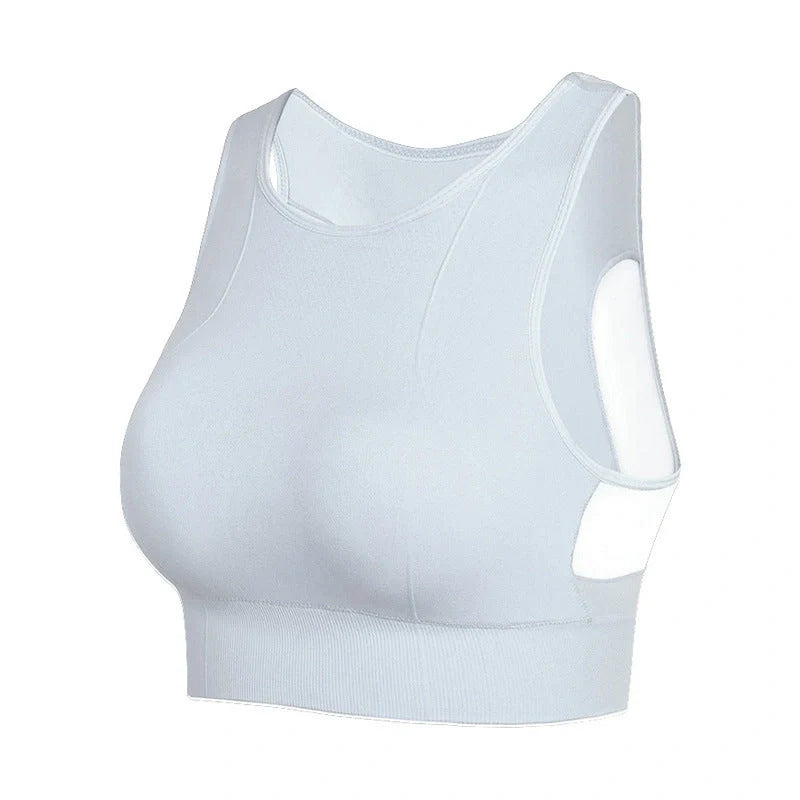 Seamless wireless sports bra with breathable mesh back for superior comfort and performance during workouts
