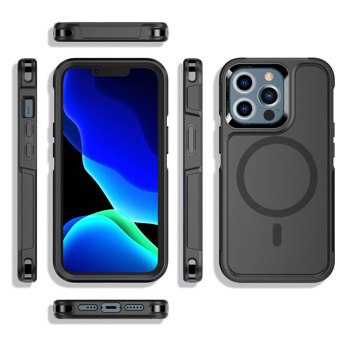Black magnetic shatterproof back cover case for iPhone 12 and iPhone 13 series phones