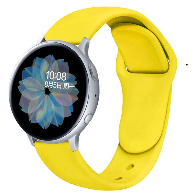Samsung Galaxy Active 2 reverse buckle silicone strap showing 20mm and 22mm width options