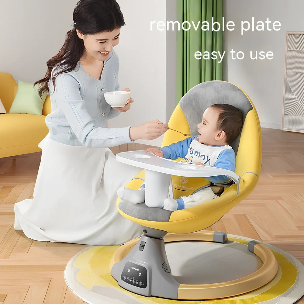 Cloud mist blue electric baby rocking chair with mosquito net and toy holder