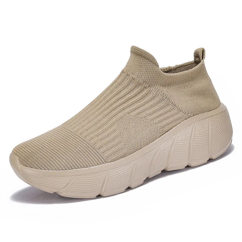 Men's slip-on sneakers with thick sole, mesh inner, rubber sole, black colour, size 36-45