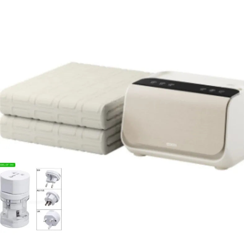 Aideng Plumbing Electric Blanket showing capsule breathable water design in white with smart host controller