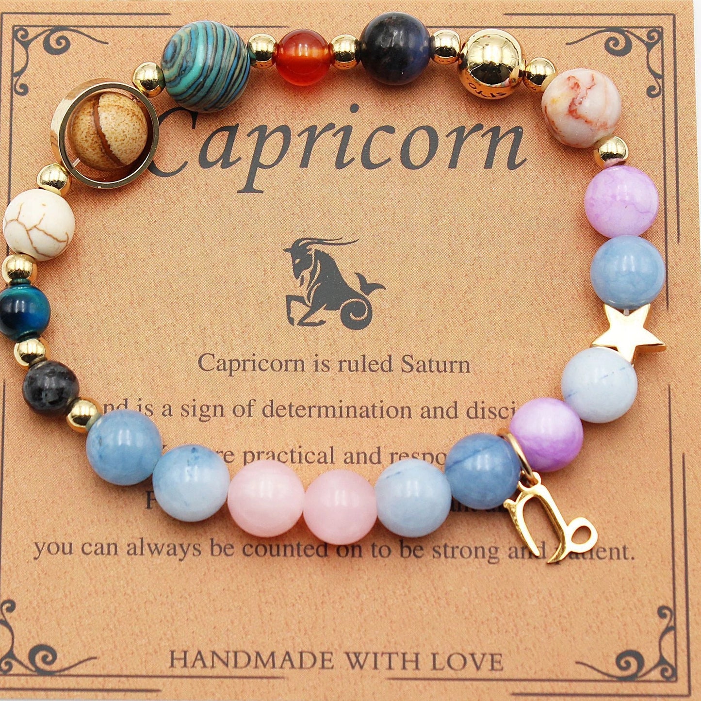 12 Constellation Morgan Stone Beaded Bracelet featuring detailed zodiac signs on 19mm beads