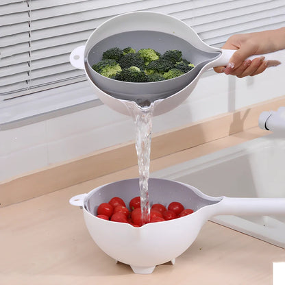 White plastic double-layer drain basket measuring 10×12.2×23cm with mesh design