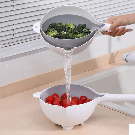 White plastic double-layer drain basket measuring 10×12.2×23cm with mesh design