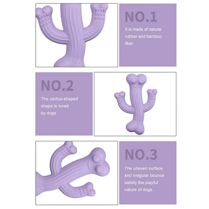 Beige cactus-shaped dog chew toy made from bamboo fibre and rubber on a white background.