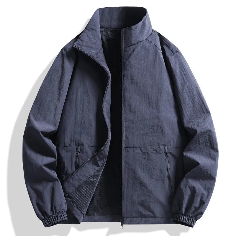 Men's nylon stand collar workwear top with zipper pocket, regular sleeves, five colours, sizes M to 5XL