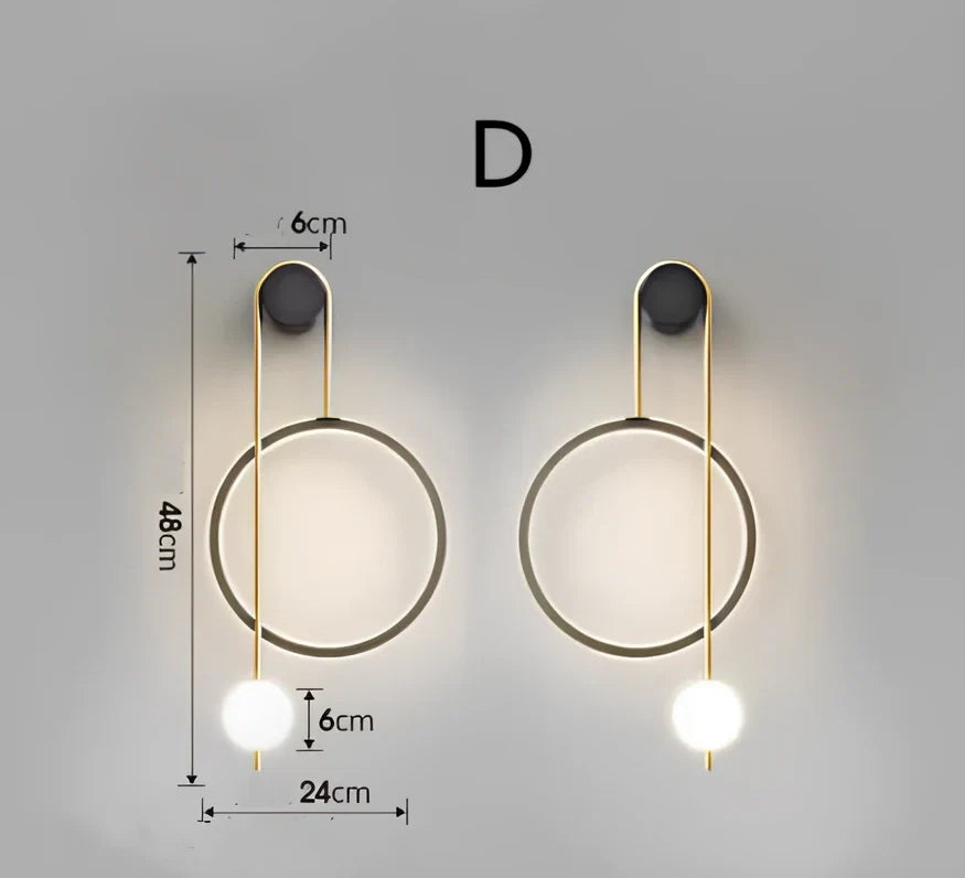 Nordic wall lamp with black gold finish and LED lighting, mounted beside bed with dimming controls