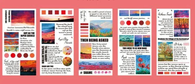 Paper sticker book with 60x120mm landscape painting designs in eight colour options