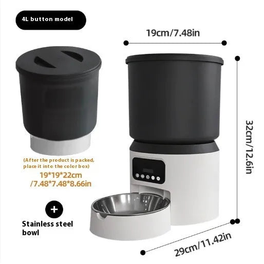 4-litre smart pet feeder with remote control and optional camera on a table