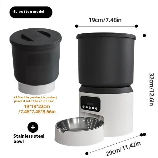 4-litre smart pet feeder with transparent food container and stainless steel bowl on wooden floor