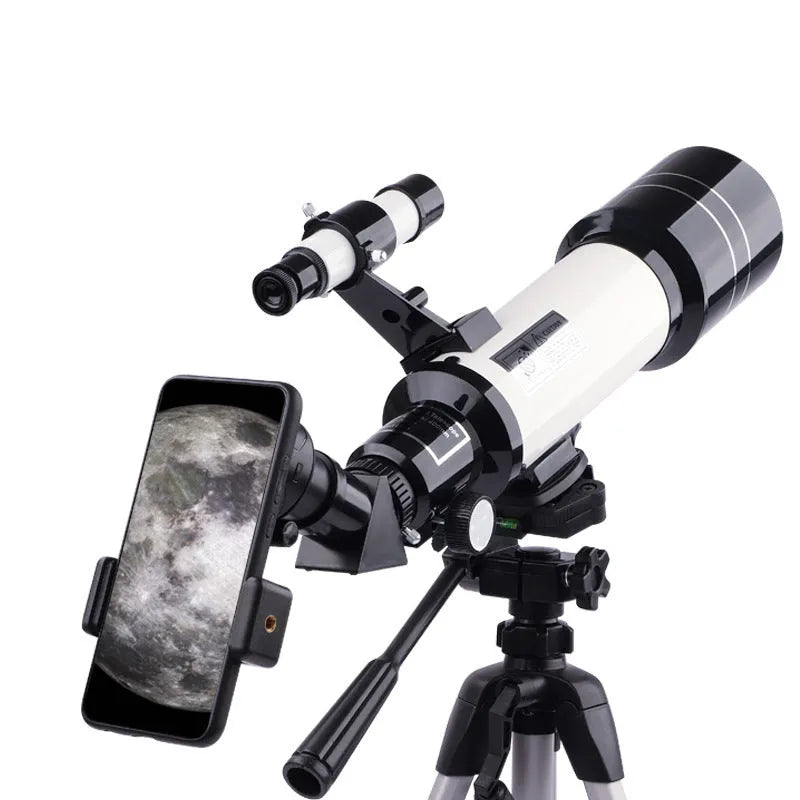 Dark blue children's astronomical telescope with monocular design and tripod for stargazing
