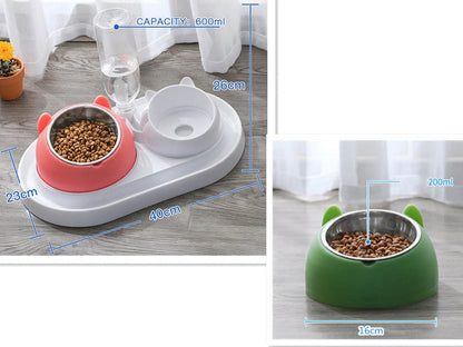 Stainless steel pet bowl with 15° tilt for cervical spine health, available in multiple colors