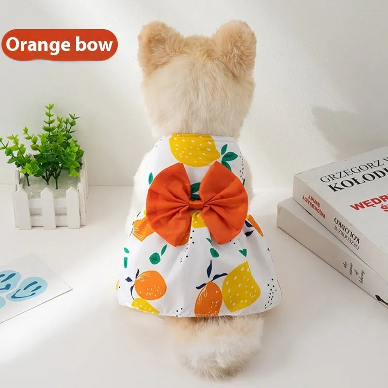 Ultra-thin polyester pet dress with floral butterfly bow decoration for dogs and cats