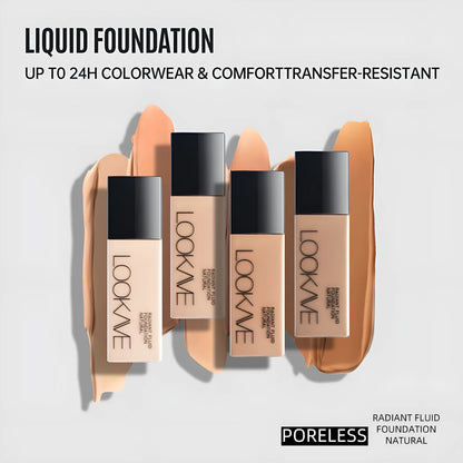 LOOKAVE Matte Liquid Foundation bottle, 21g net content, shown in ivory white shade.