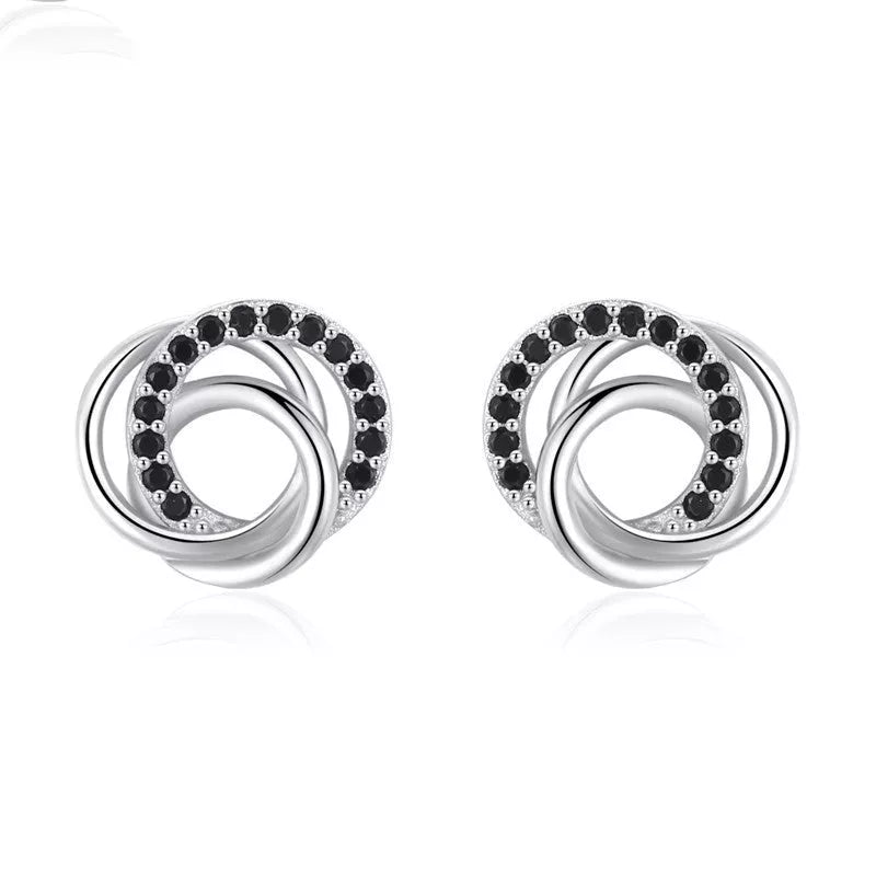 Dignified Hollow Multi-circle Zircon Design Earrings for Women in Black