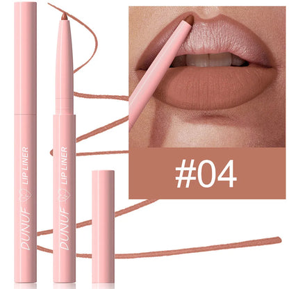 Velvet matte lip liner pencil in one of 12 colours with soft blunt tip for lip definition