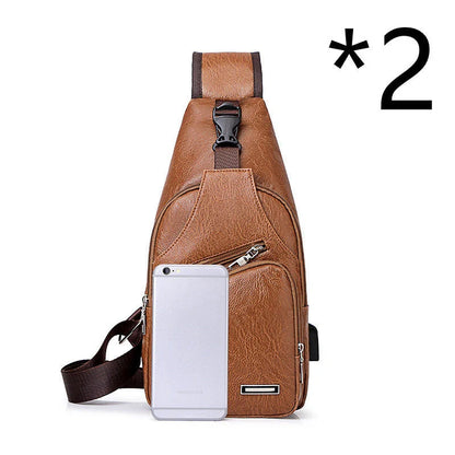 Stylish USB charging chest bag made of durable PU leather, featuring a roomy interior, dedicated smartphone pocket, and adjustable strap for comfort.